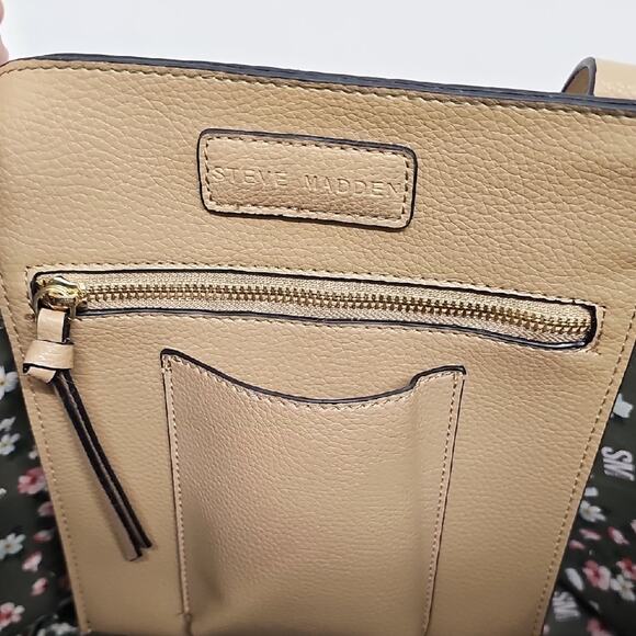 Steve Madden Chic Tan Faux Leather Tote Bag with Dual Handles Travel Bag Shop - Picture 4 of 12